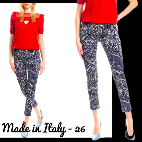 Just Cavalli Cigarette Ankle Cropped Pants Graphic prints Mid Rise Jeggings - Picture 1 of 16
